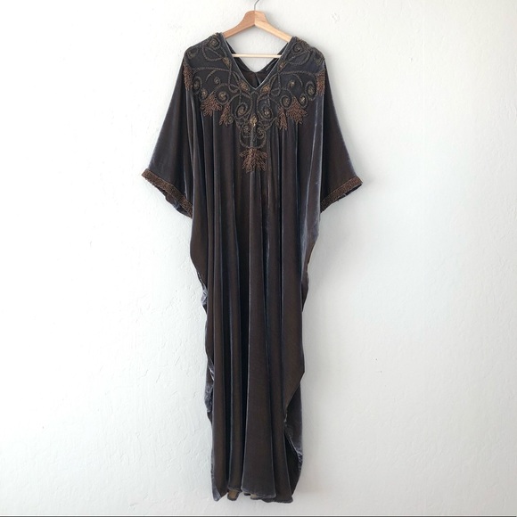 Josie Natori Couture Beaded Embellished Velvet Kaftan Dress - Picture 1 of 16